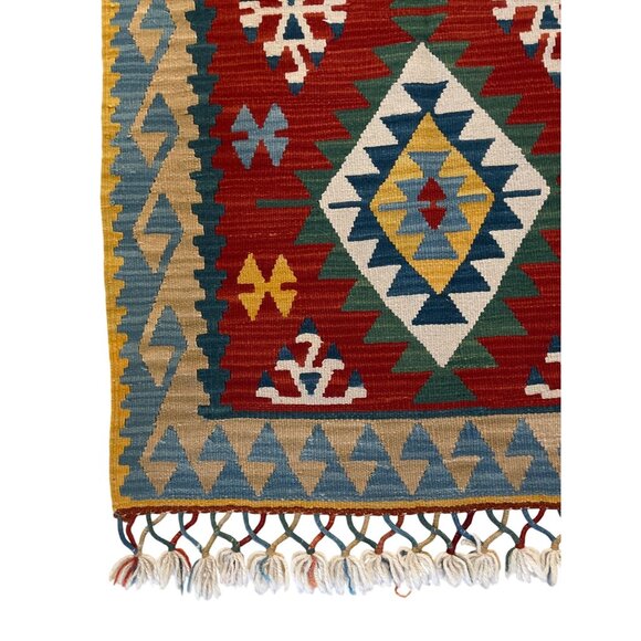 Handwoven Afghan Kilim Runner Rug Geometric 3" x 8" - Picture 4 of 4